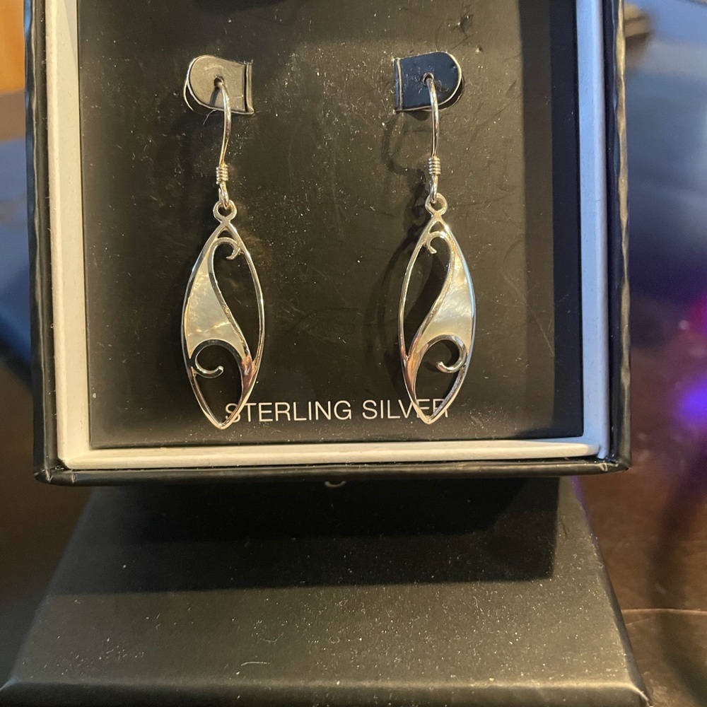 Sterling Silver Swirl Drop Earrings - Silver